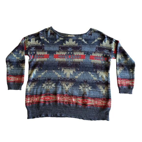 Denim & Supply Ralph Lauren Sweaters - Ralph Lauren Denim & Supply 100% Cotton Southwestern Blue Crewneck Sweater‎ M